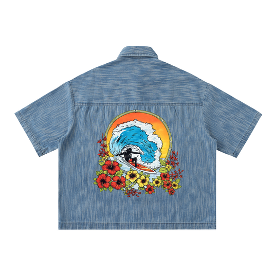 Distressed Wash Short-Sleeve Shirt