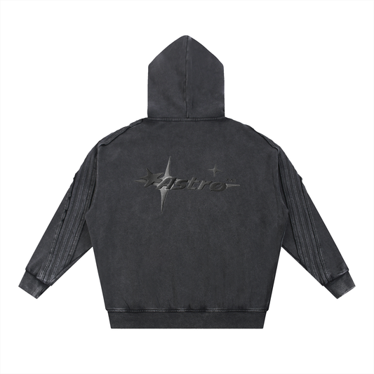 Snow Washed Tape Raw Edge Zip Hoodie
