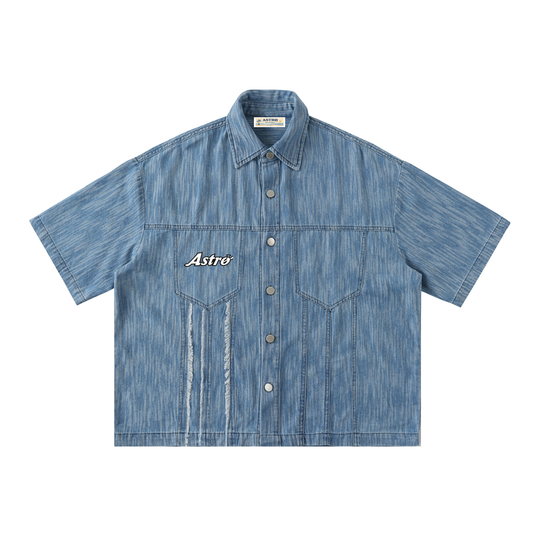 Distressed Wash Short-Sleeve Shirt