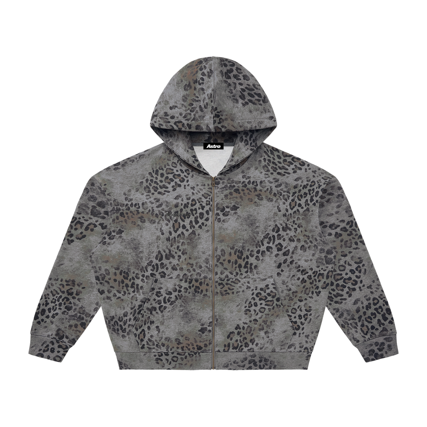 Unisex Vintage Wash Leopard Full Zip Hoodie