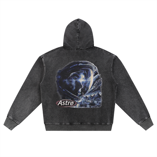 Snow Wash Oversized Zip-Up Hoodie