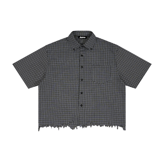 Unisex Distressed Plaid Boxy Shirt
