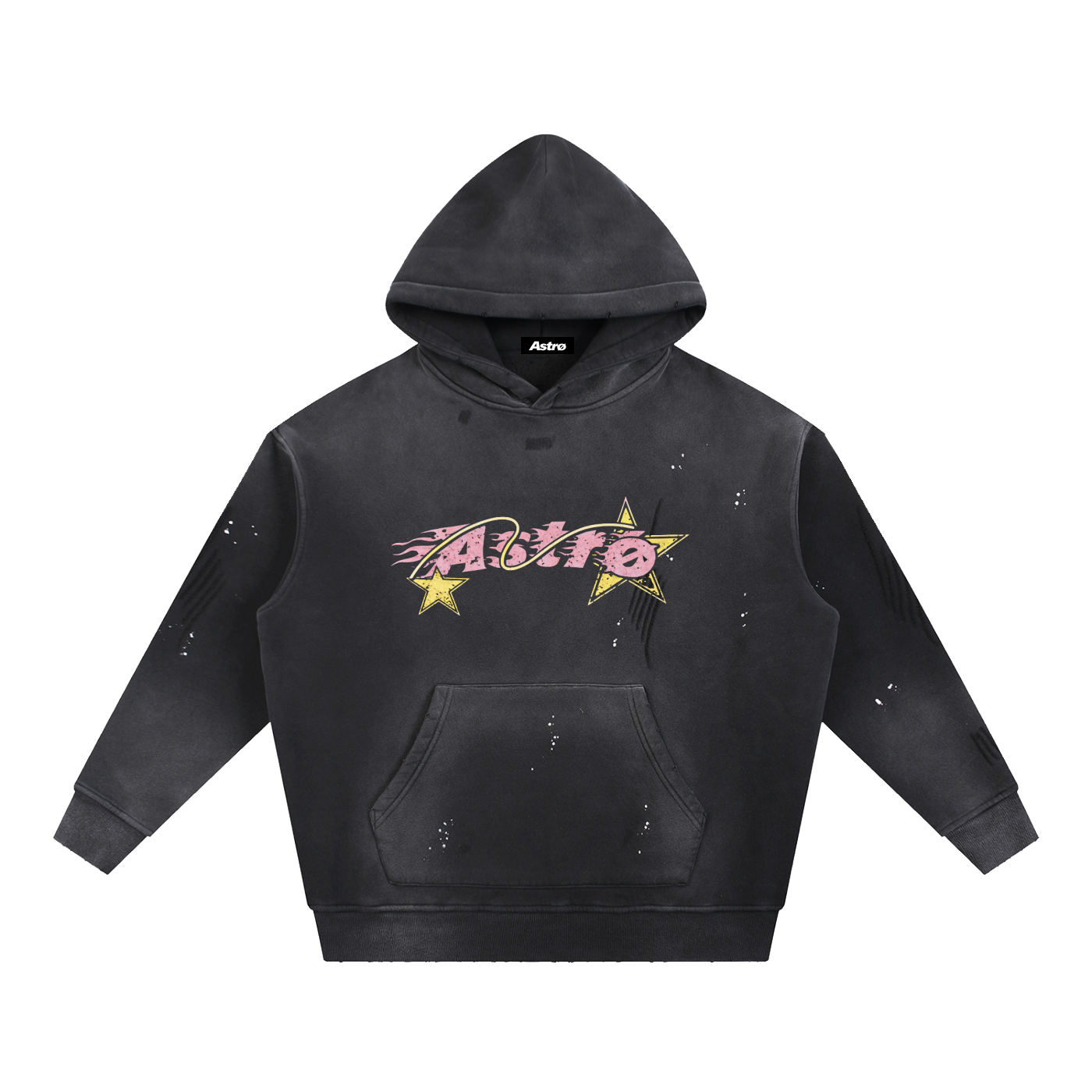 Vintage Washed Frayed Fleece Hoodie