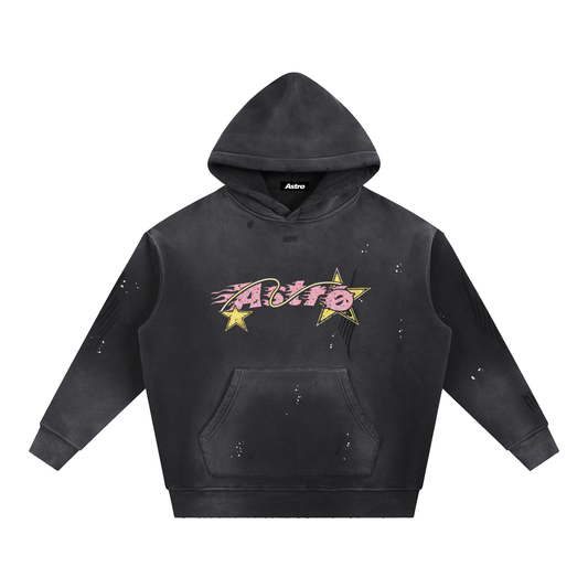 Vintage Washed Frayed Fleece Hoodie