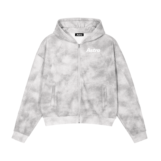 Dirty Washed Zip-Up Fleece Hoodie Astro