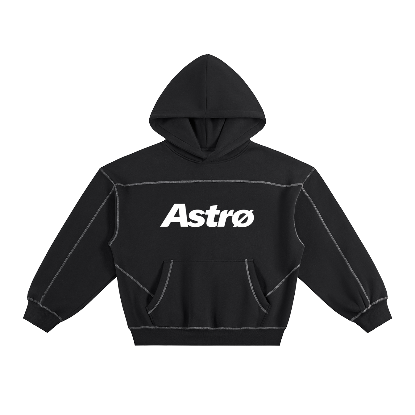 Contrast-Stitched Boxy Fleece Hoodie