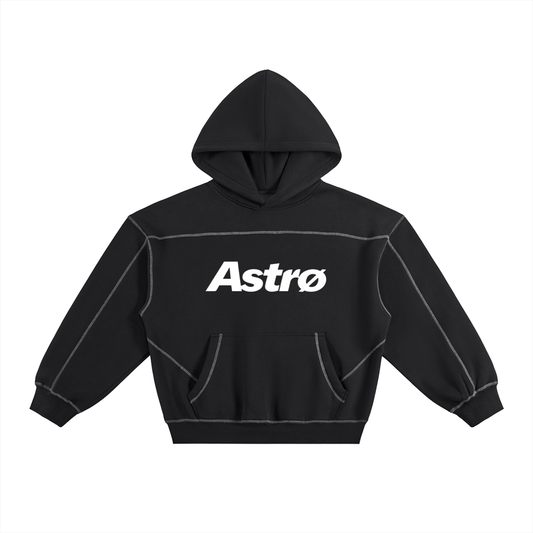 Contrast-Stitched Boxy Fleece Hoodie