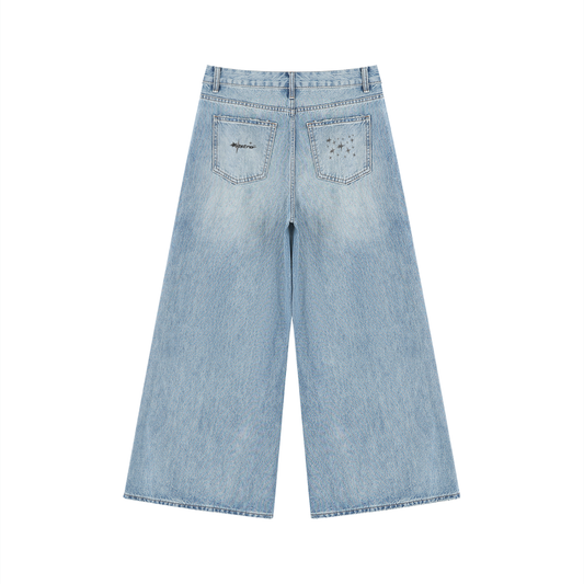 Women's Vintage Wash Distressed Wide Leg Jeans